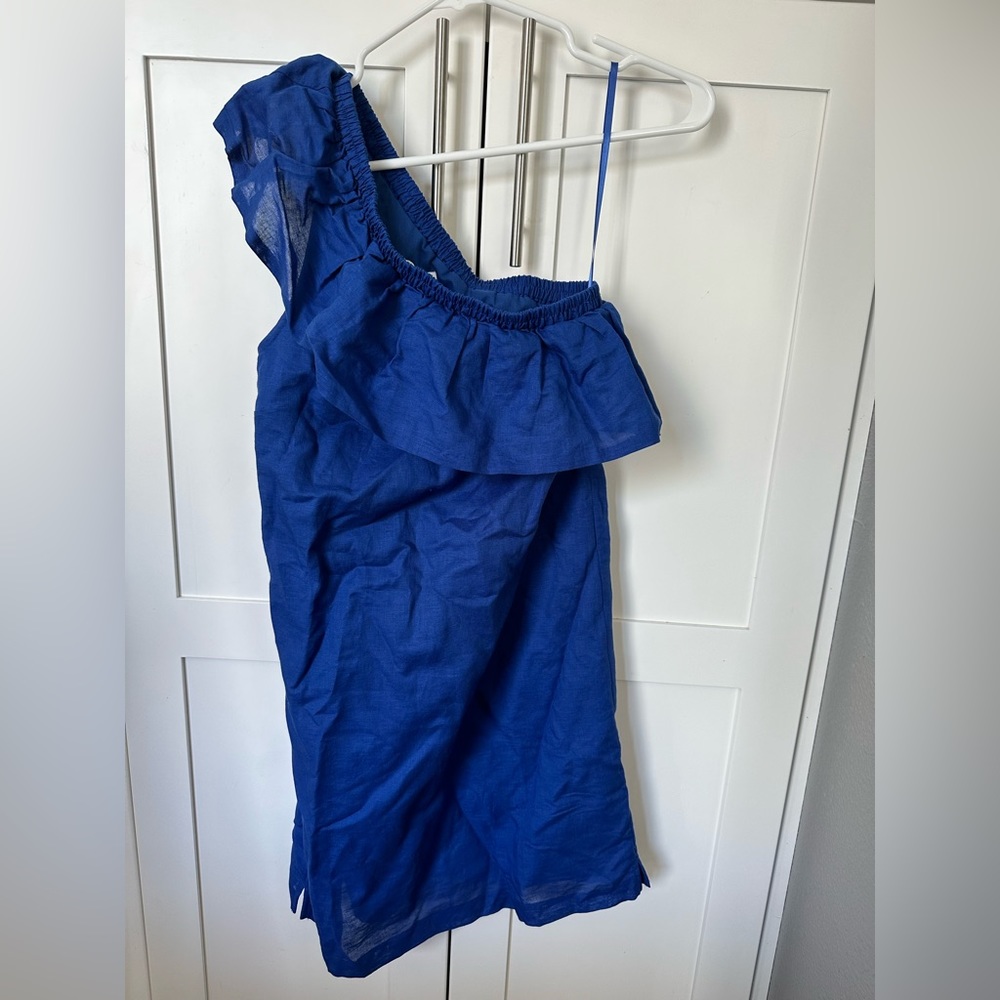 One shoulder linen cotton blend J. Crew dress